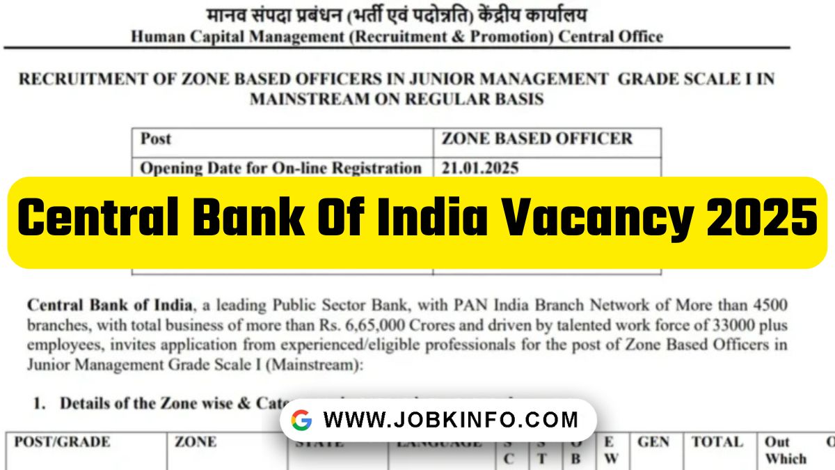 Central Bank Of India Vacancy 2025