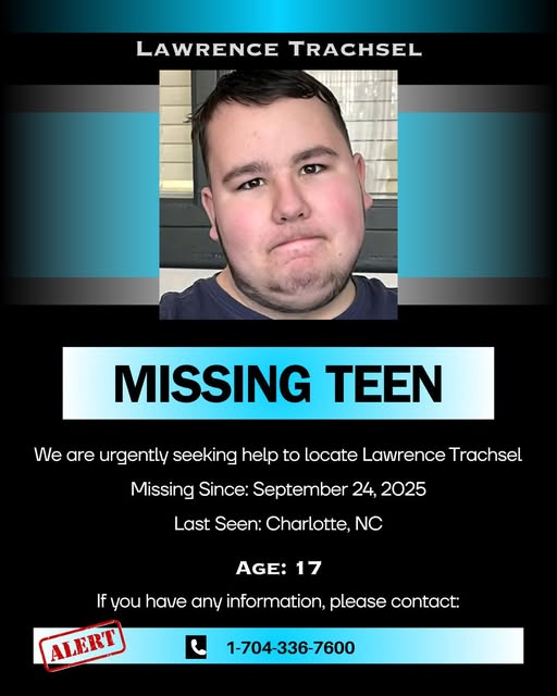 Seventeen-Year-Old Lawrence Trachsel Missing in Charlotte, North Carolina – Last Seen September 24, 2025